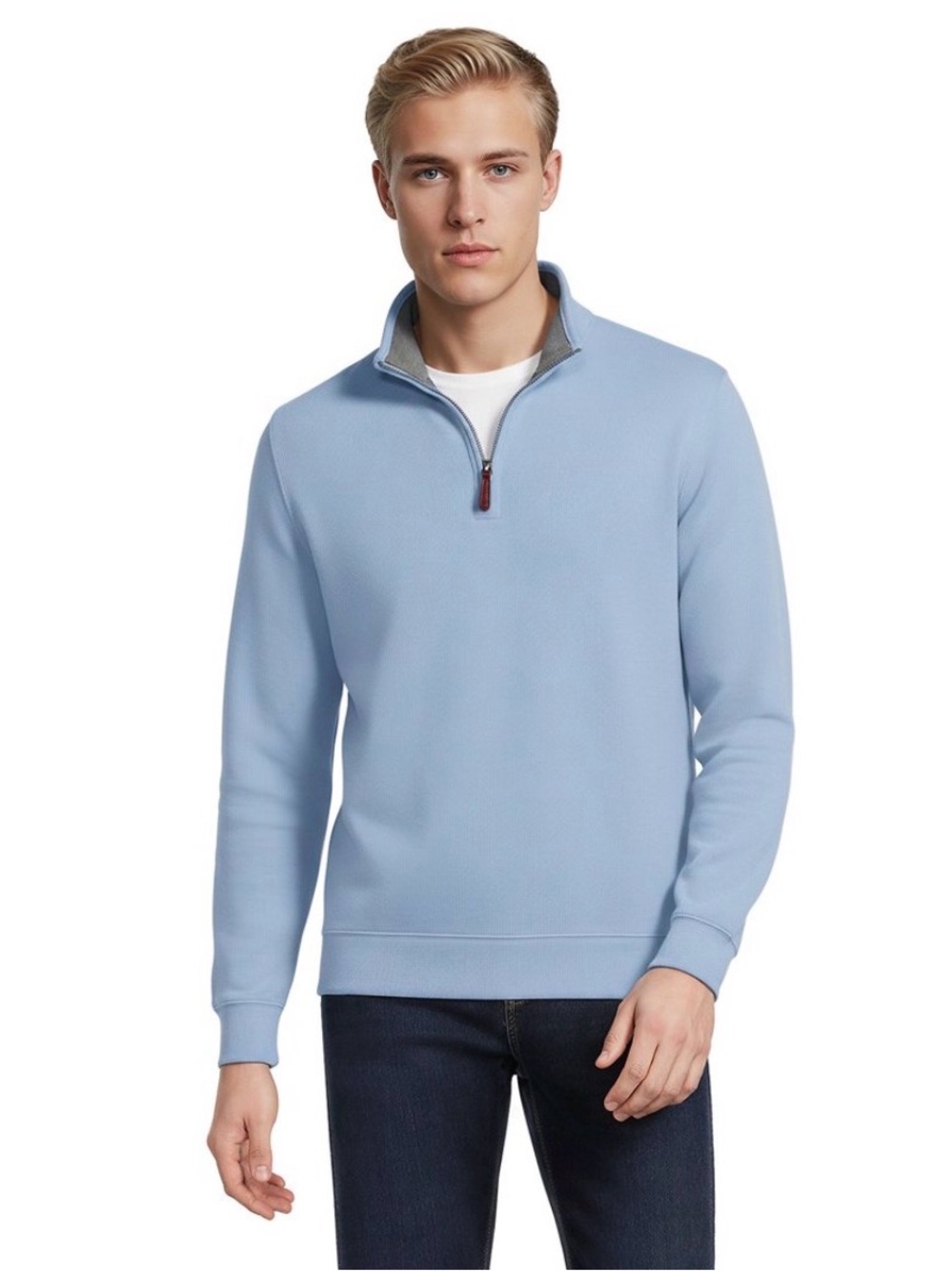 Lands’ End Men's Light Blue knit Quarter-Zip pullover